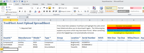 Excel batch import screengrab